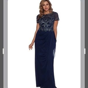 XSCAPE Long Beaded Top Sheer Matte Jersey Skirt Dress